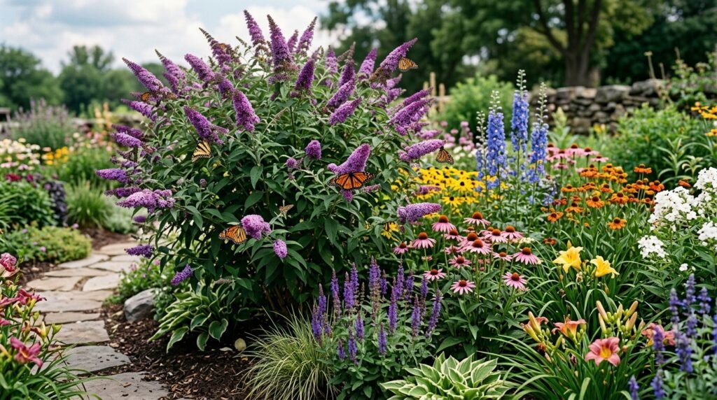 25 Flower Garden Ideas That Will Brighten Your Yard Butterfly Bush and Perennials 202607051141