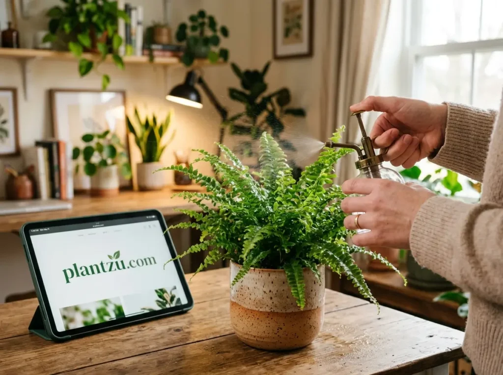 Indoor Gardening Mistakes to Avoid for Healthy Plants Hands misting green fern 202606072125