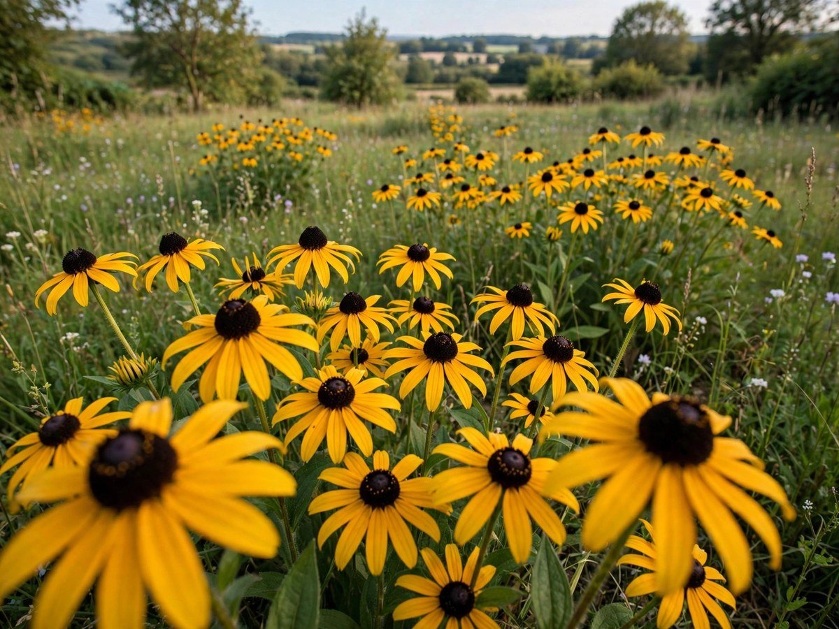 Colorful Garden Flowers You'll Love Yellow black-eyed susan flowers with dark centers in a meadow garden