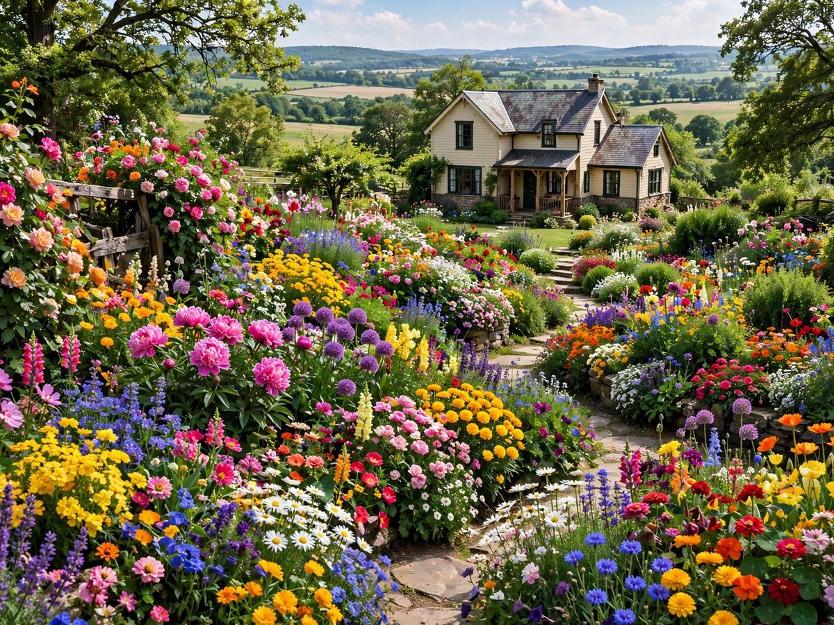 Colorful Garden Flowers You'll Love Home garden overflowing with multicolored flowers in full bloom