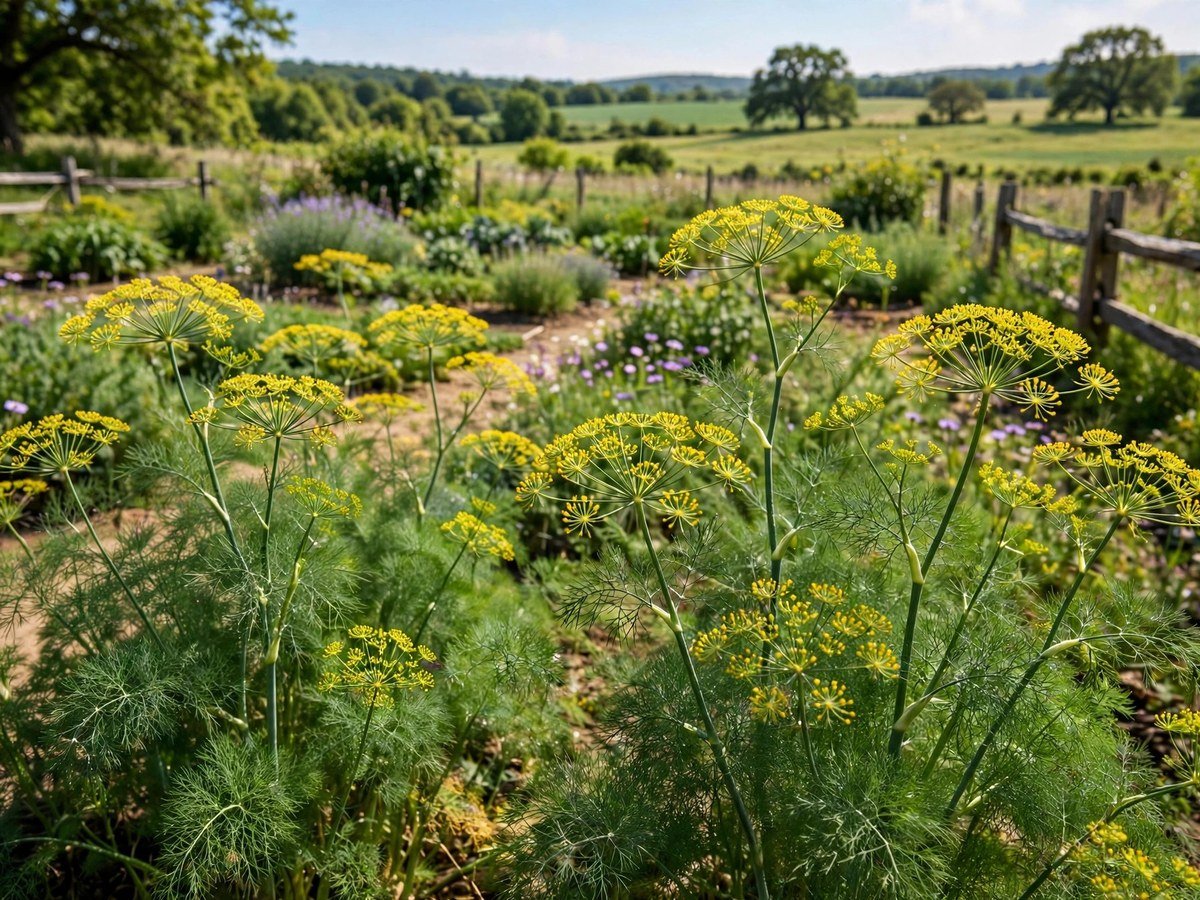 Culinary Herbs for Every Kitchen Feathery dill plants with yellow flower umbels in a sunny garden