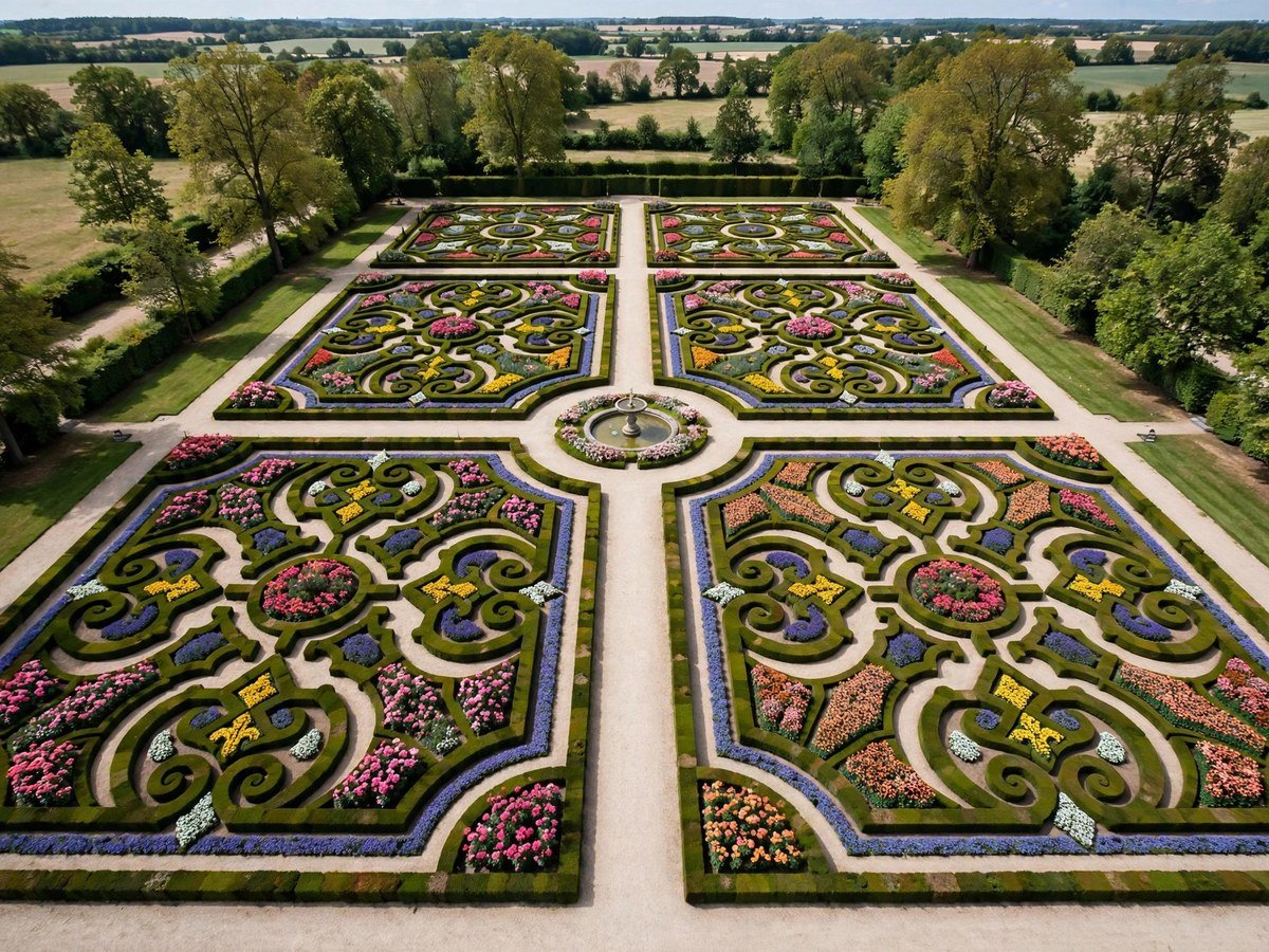 Flower Garden Layout Ideas Formal parterre garden with symmetrical boxwood hedges and flowers