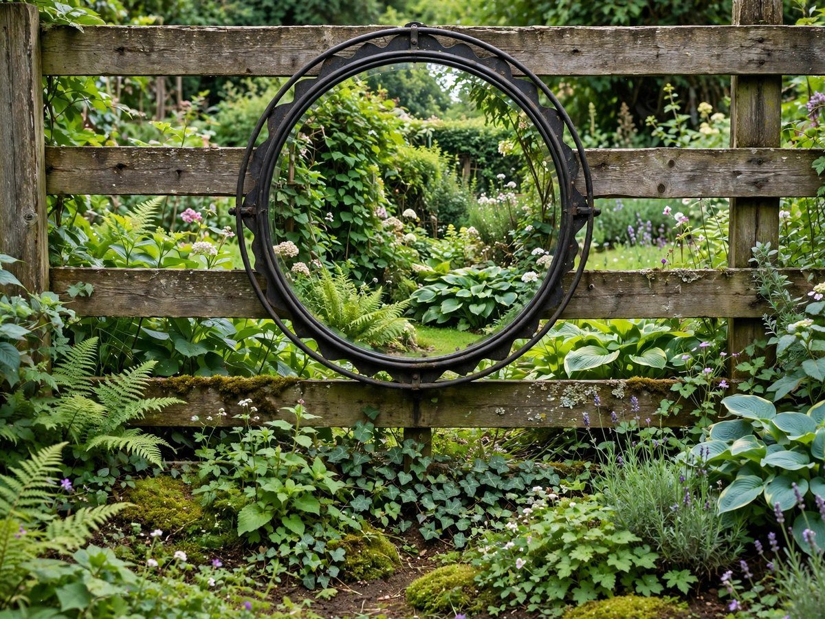 Compact Garden Inspiration Garden mirror mounted on a fence creating illusion of larger space