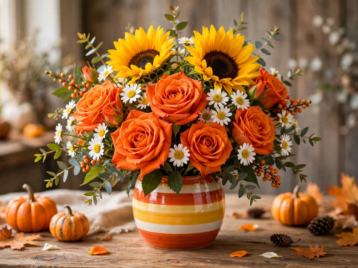 Halloween Flower Arrangements: 10 Spooky Bouquet Ideas Candy-Corn Color Arrangement