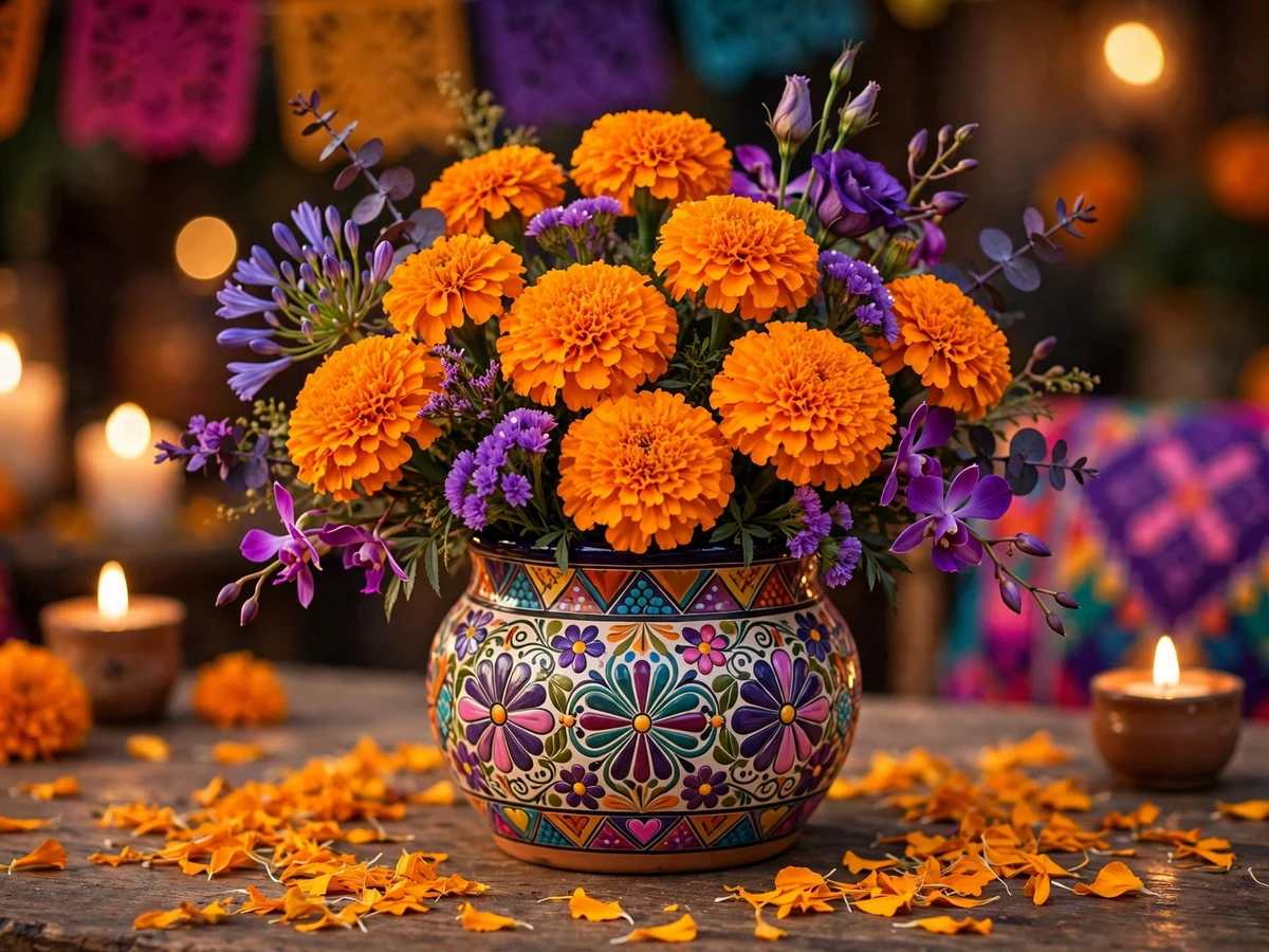 Halloween Flower Arrangements: 10 Spooky Bouquet Ideas Marigold Day of the Dead Arrangement