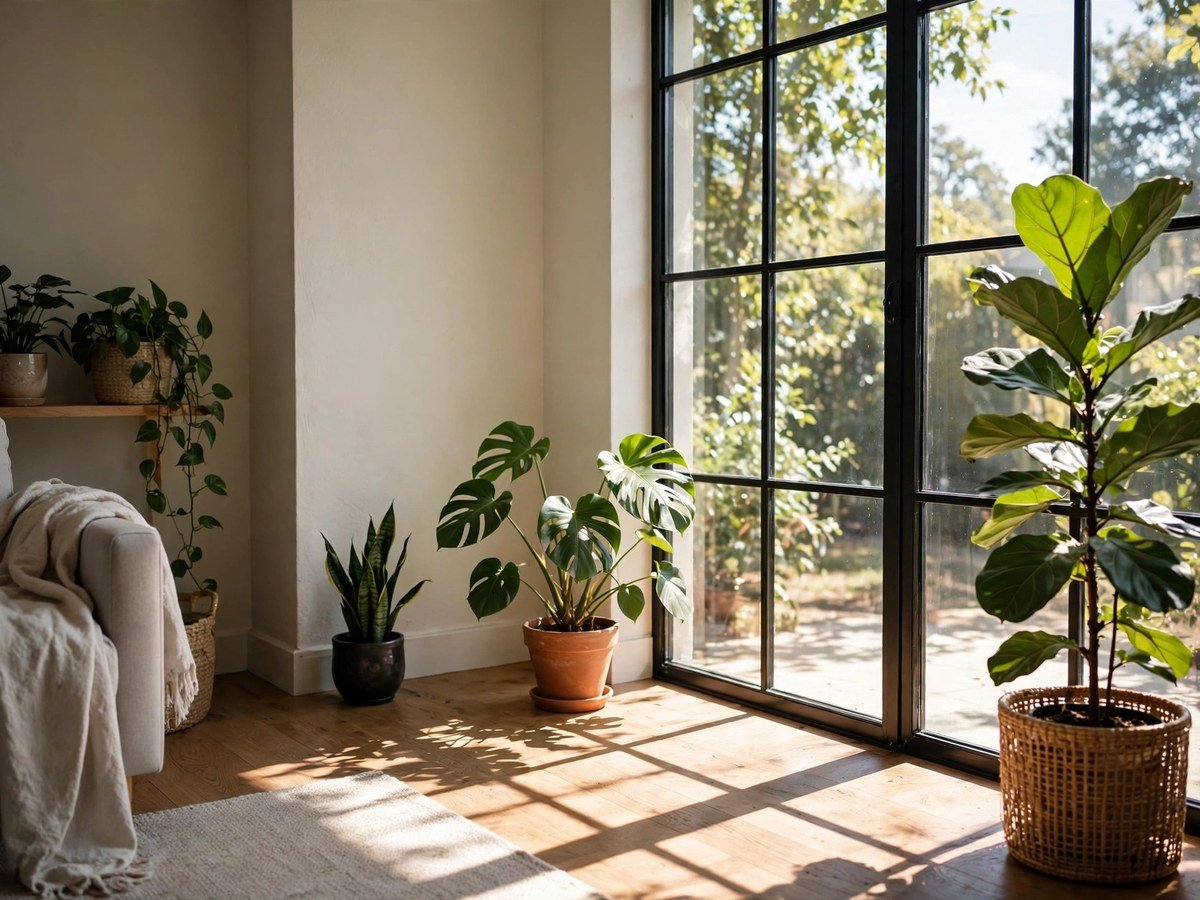 Indoor Plant Lighting Guide Houseplants placed at different distances from a large bright window