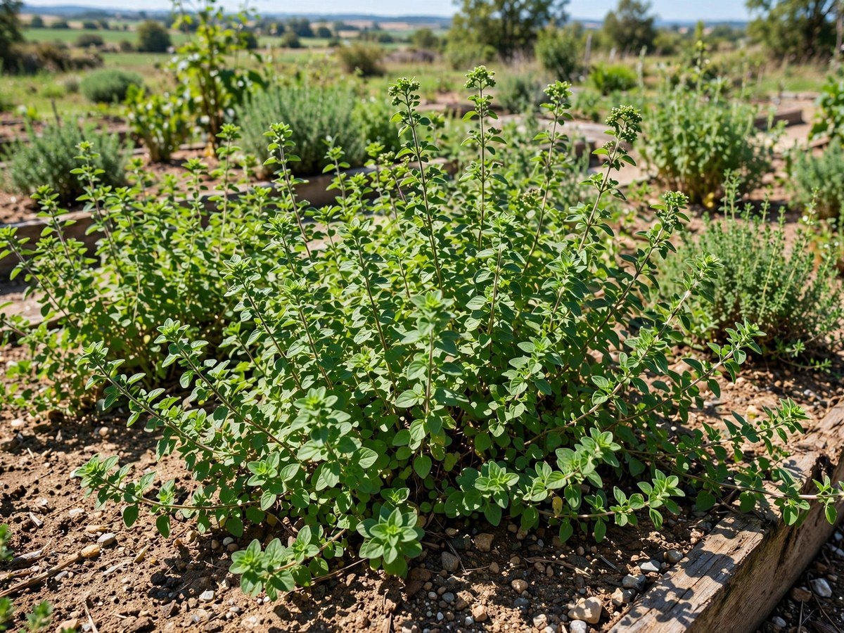 Culinary Herbs for Every Kitchen Oregano plants with small green leaves thriving in a sunny herb garden bed