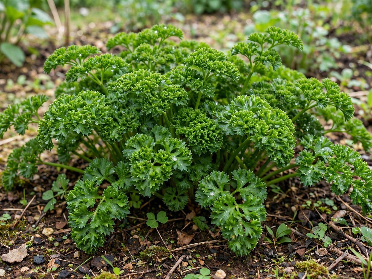 Best Kitchen Herbs for Beginners Lush curly parsley growing in a garden bed