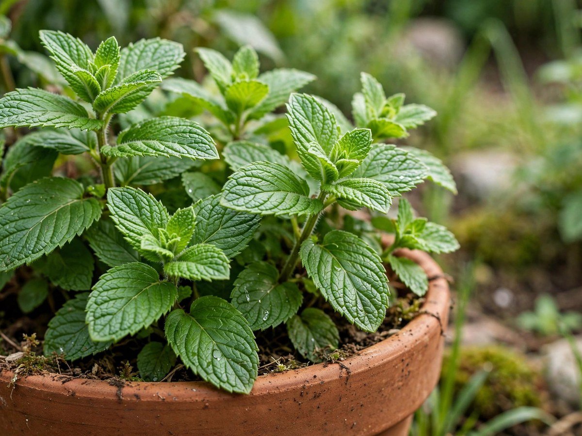 Easy Medicinal Plants for Small Gardens Fresh green peppermint leaves growing in a terracotta pot