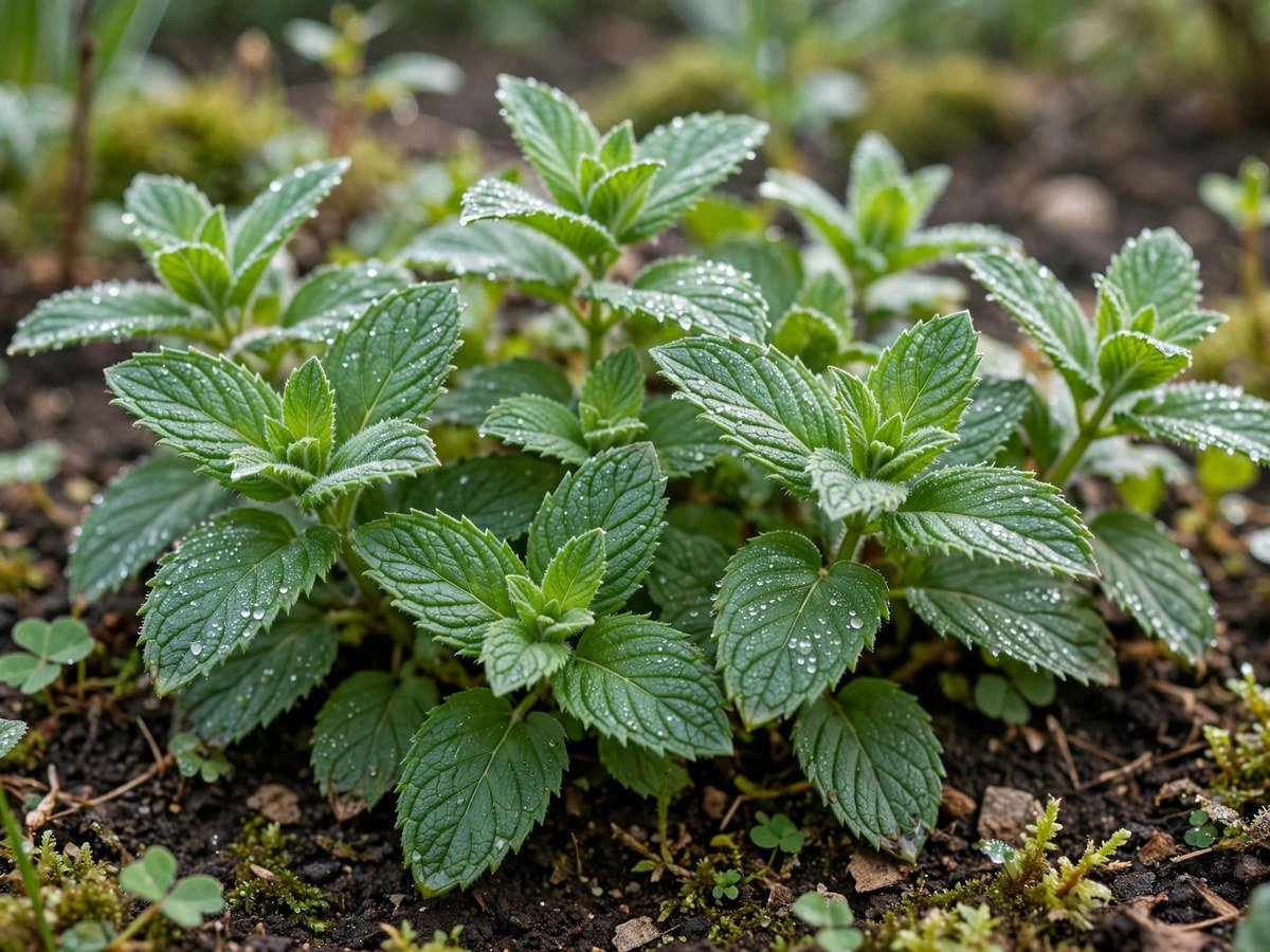Best Medicinal Plants to Grow at Home Fresh peppermint leaves with morning dew in a garden bed