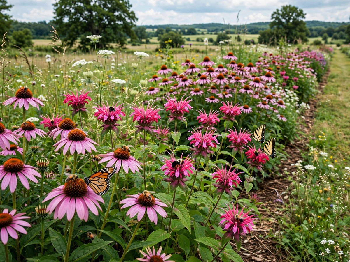 Flower Garden Layout Ideas Pollinator garden strip with coneflowers, bee balm and butterflies