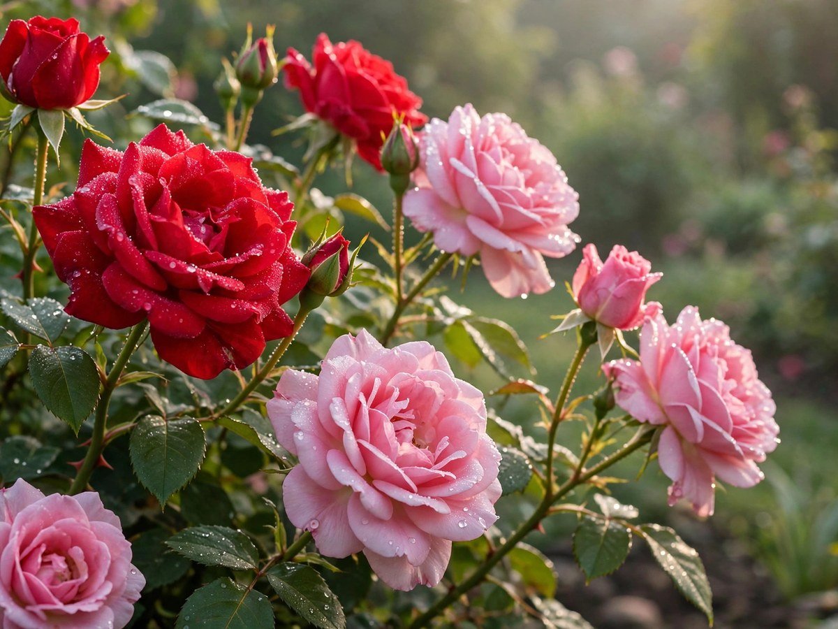 Best Flowering Plants for Every Garden Red and pink roses blooming on a bush in a sunny garden