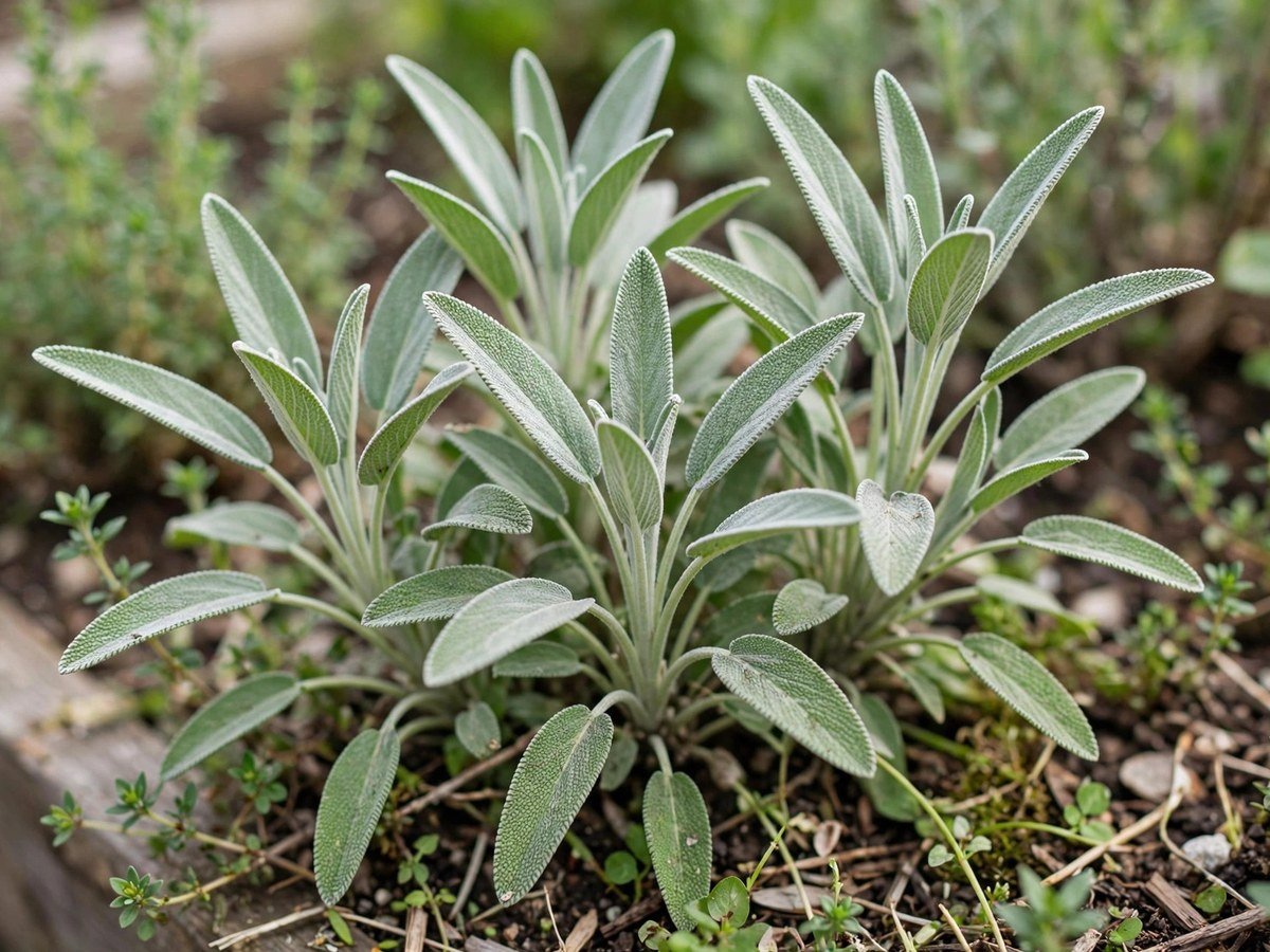 Easy Medicinal Plants for Small Gardens Silvery green sage leaves growing in a small herb garden
