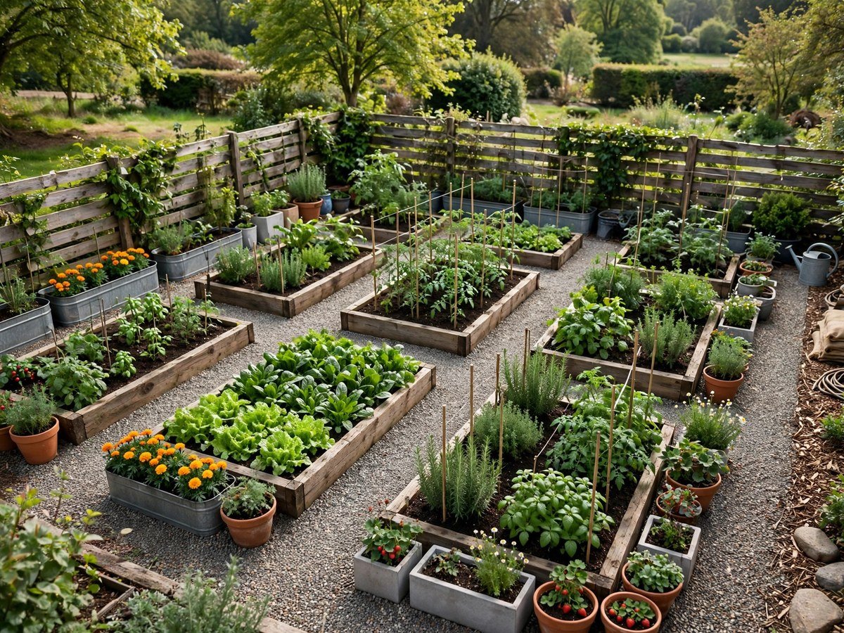 Space-Saving Garden Designs Overhead view of a well-planned small garden with compact beds