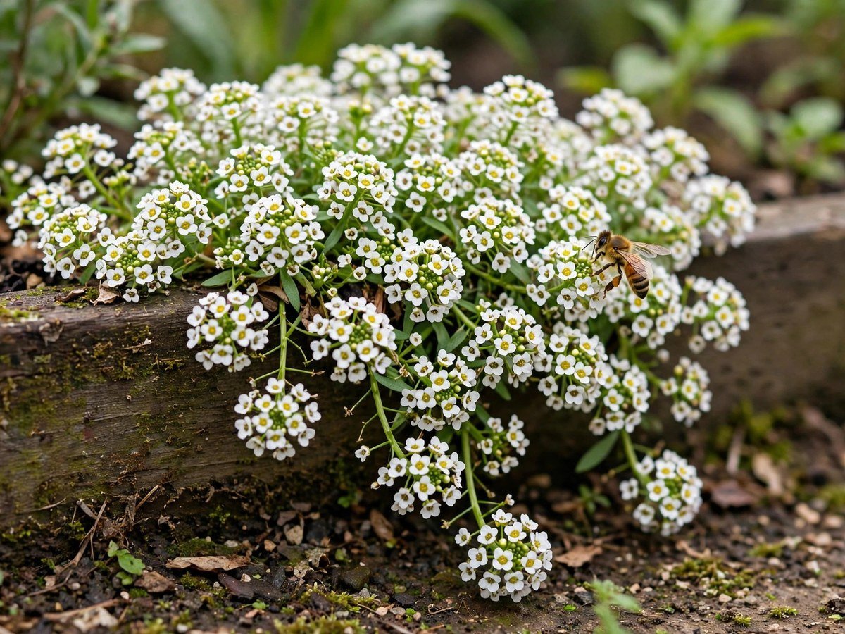 6 Surefire Flowers to Plant in October for a Garden Brimming With Blooms Tiny white sweet alyssum flowers cascading over a garden bed edge