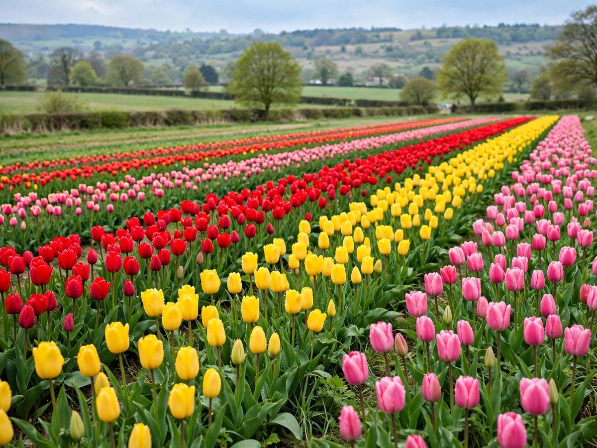 Colorful Garden Flowers You'll Love Rows of red, yellow and pink tulips blooming in spring